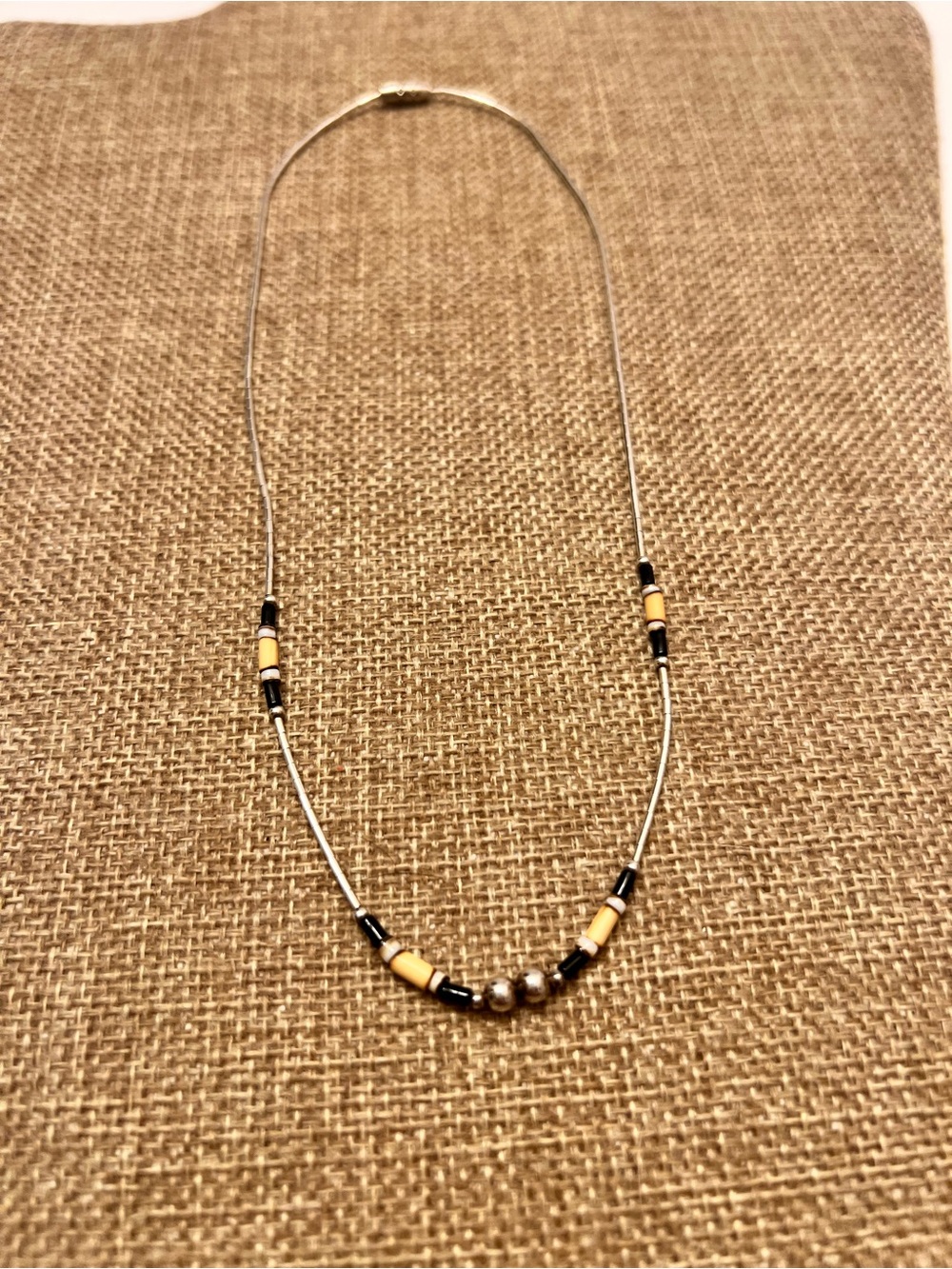 Delicate Silver Necklace with Black and Cream Beads